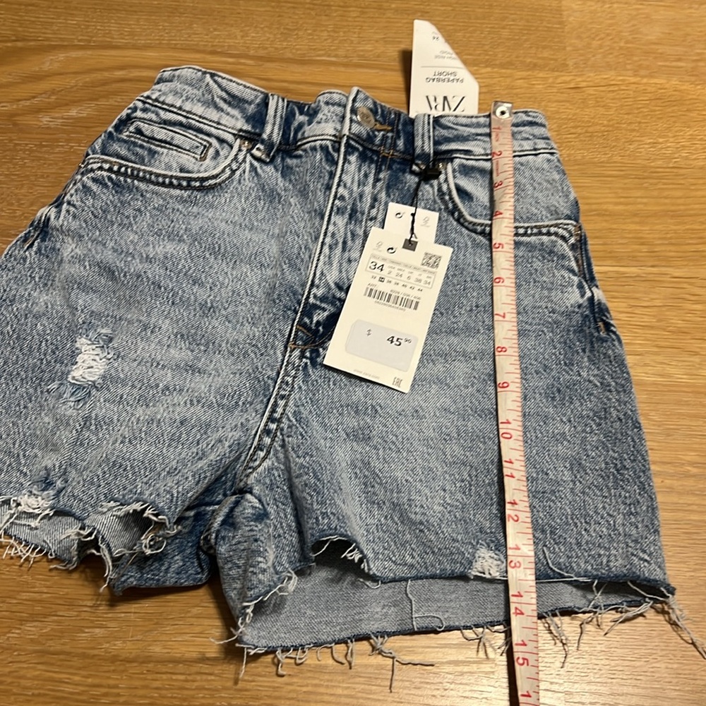 Zara Shorts Jeans Denim Blue Distressed Women Shorts jeans size 2 NEW - Picture 9 of 15